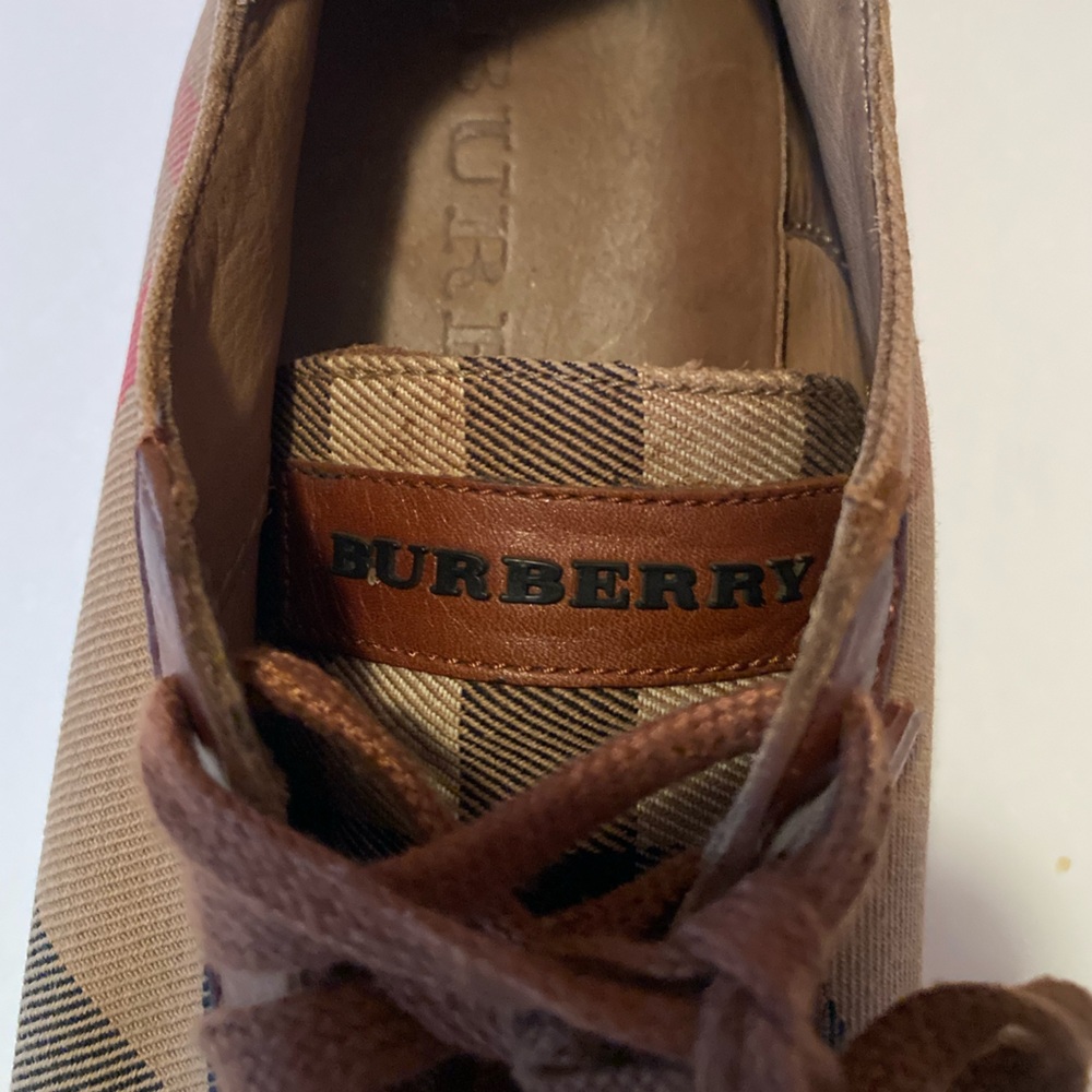 Burberry Brown Tan Check Canvas & Leather Sneakers - Picture 7 of 9
